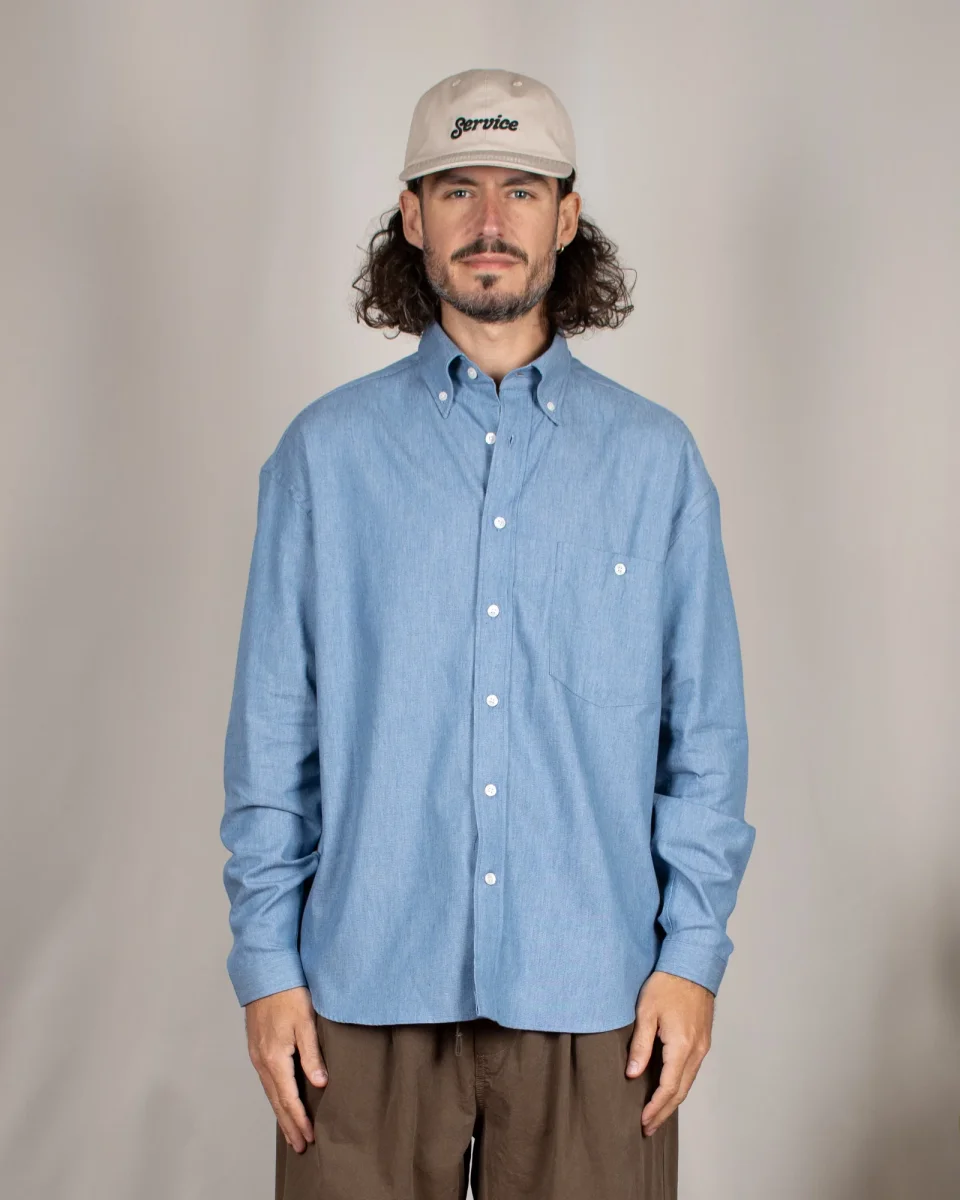 Long Sleeve Baggy Shirt Cotton Light Indigo – Image 3