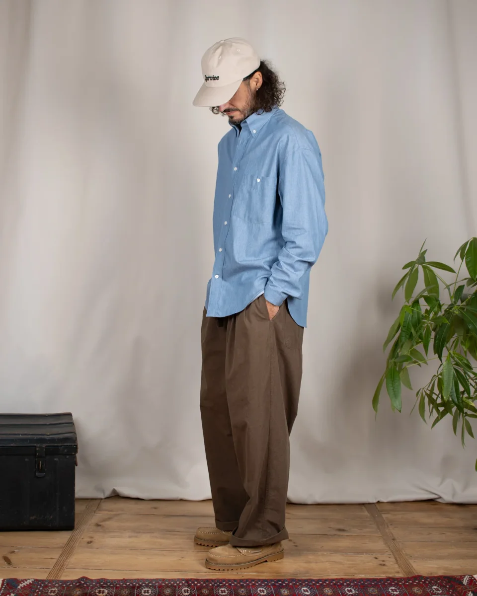 Long Sleeve Baggy Shirt Cotton Light Indigo – Image 5